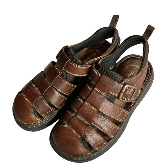 Thom McAn Men\'s Brown Leather Buckle Classic Fisherman Chunky Sandals‎ Size 10